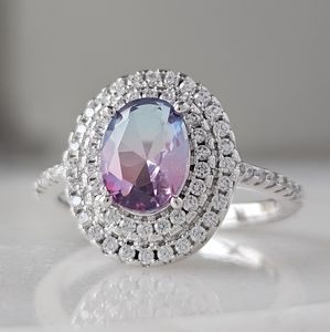 Pink & Blue tourmaline ombre stone ring, 925 Sterling Silver Charmed Aroma BP